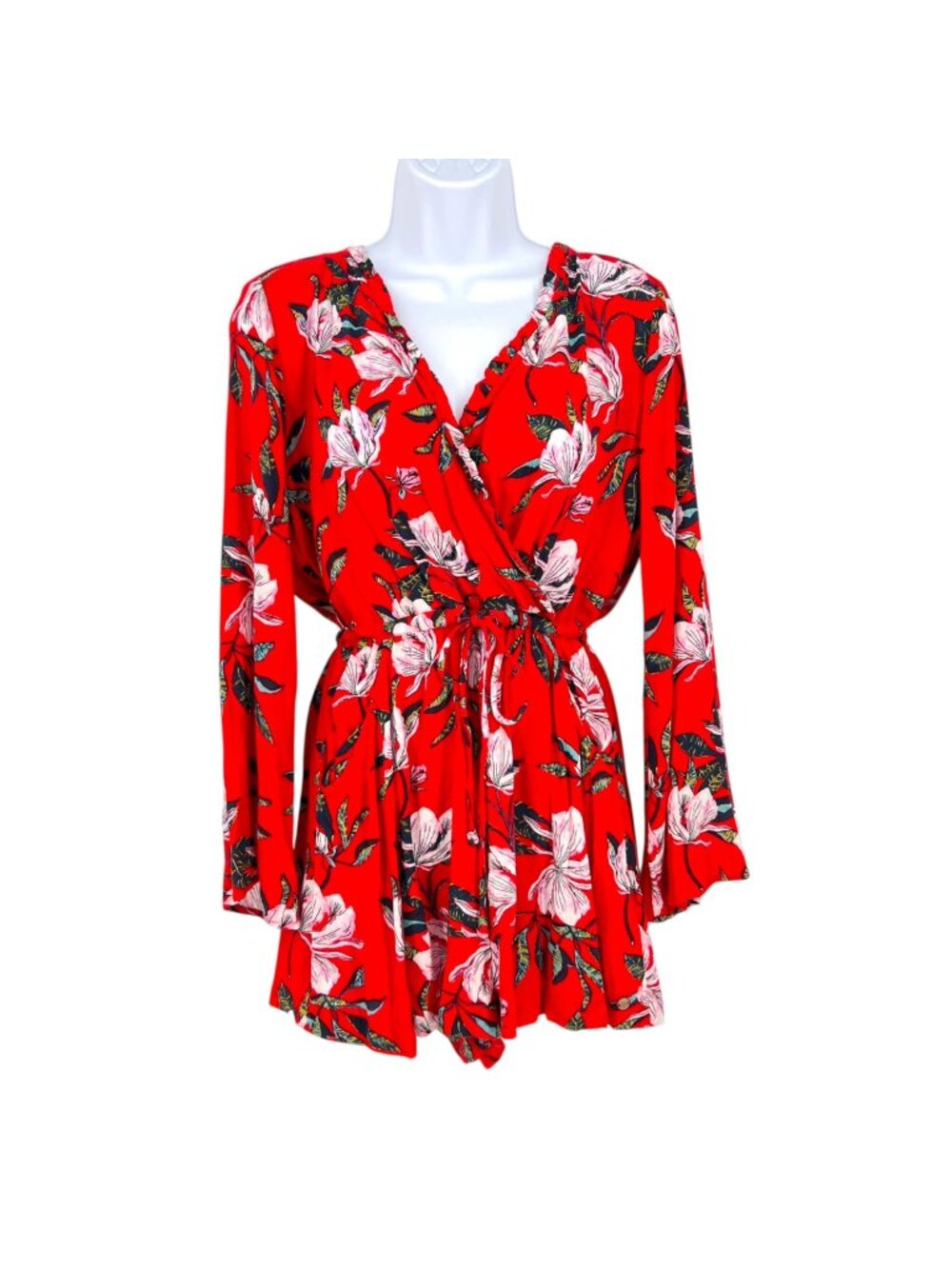 Roxy Red Floral V-neck Romper Size Small Island Girl Festival Fashion